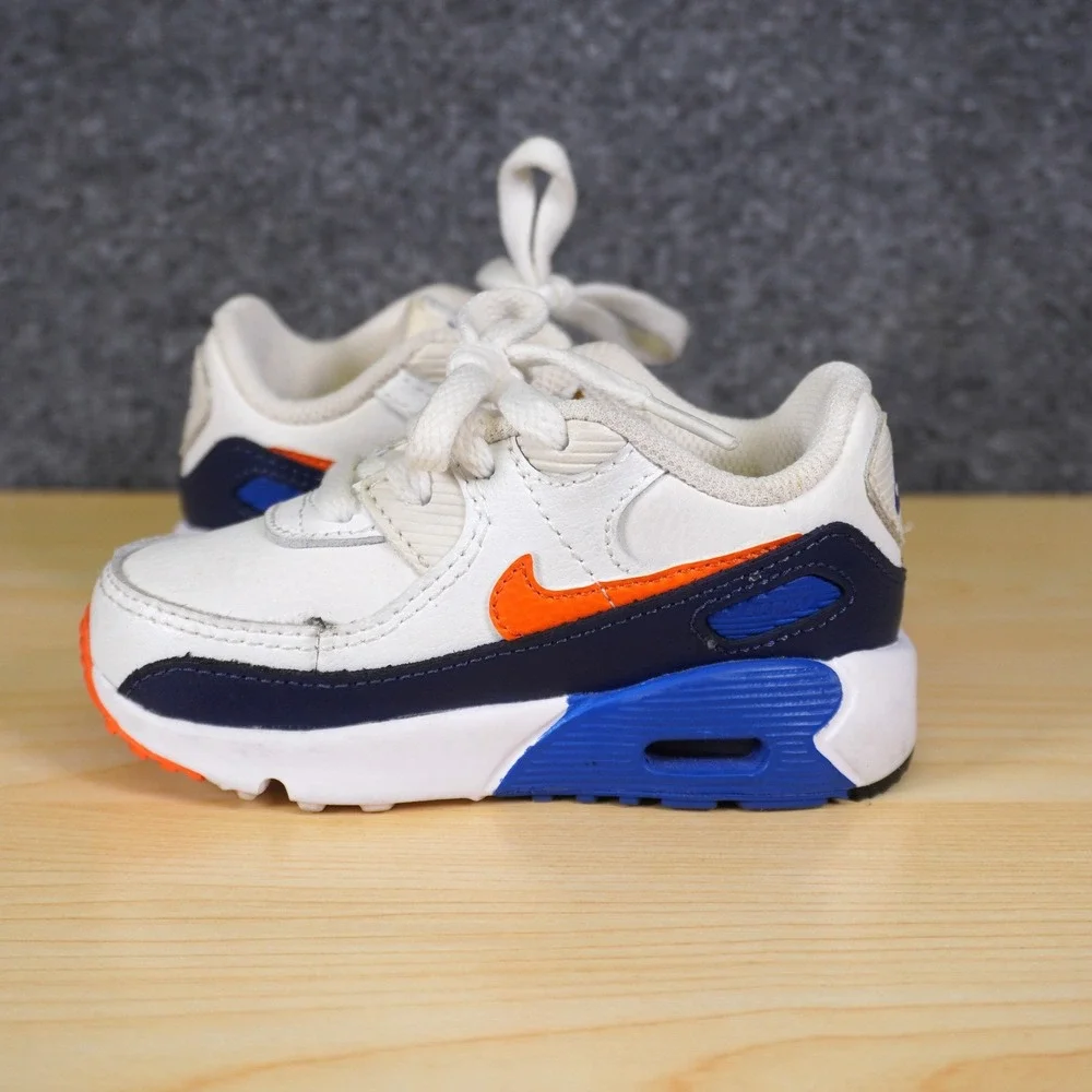 Nike Air Max 90 Toddler 6C White Navy Orange Sneakers CD6868-120 Toddler Shoes